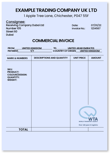 COMMERCIAL INVOICE Example
